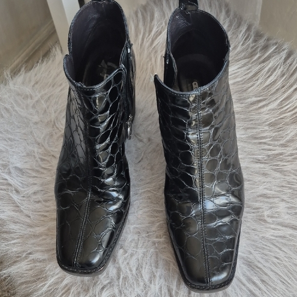 Donald J. Pliner Black Croc-Embossed Ankle Boots - Picture 2 of 14